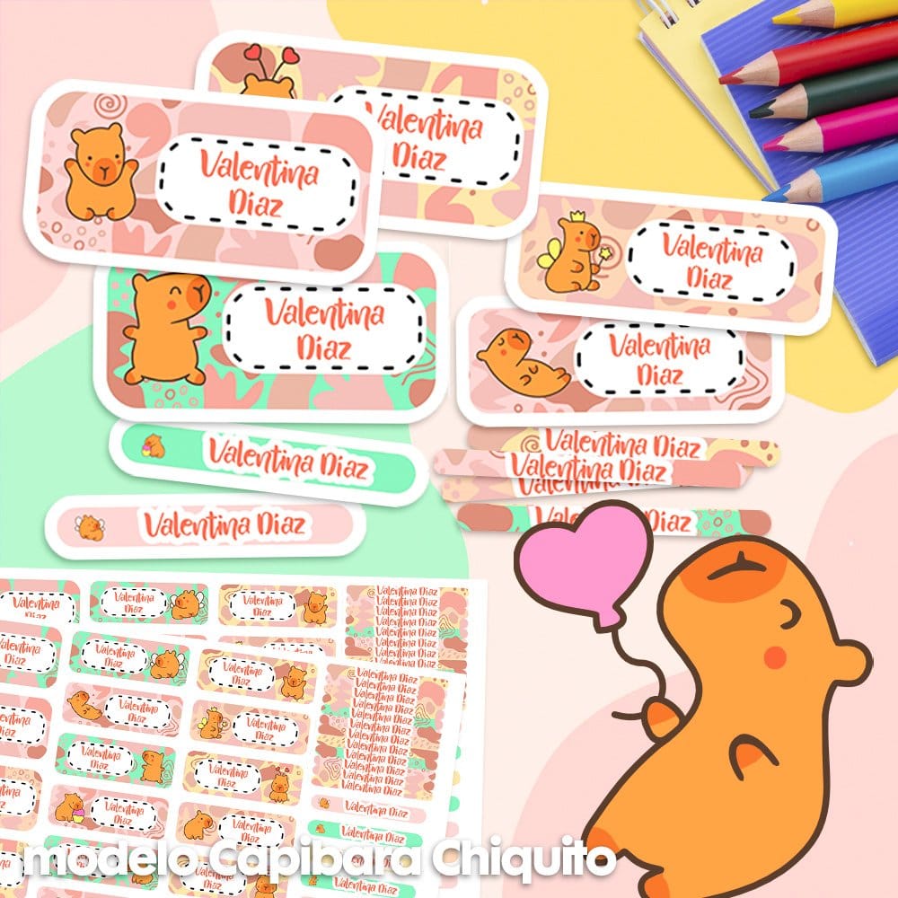 Etiquetas Escolares para Imprimir | Capibara Chiquito (Archivo Digital PDF)