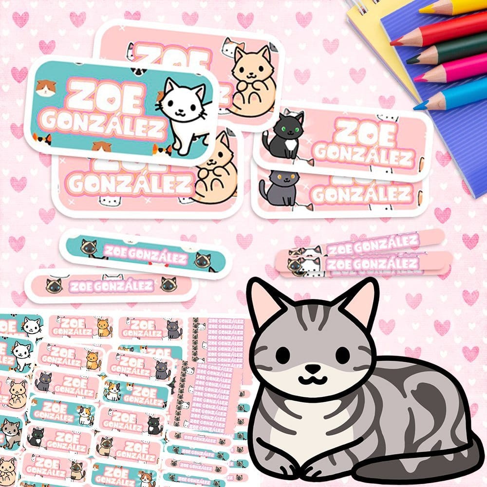 Etiquetas Escolares para Imprimir | Gatitos (Archivo Digital PDF)